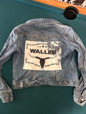 WALLEN Studded Light Wash Denim Jacket with Patch
